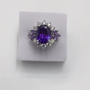 4 CARAT PURPLE AMETHYST WHITE TOPAZ SILVER RING
